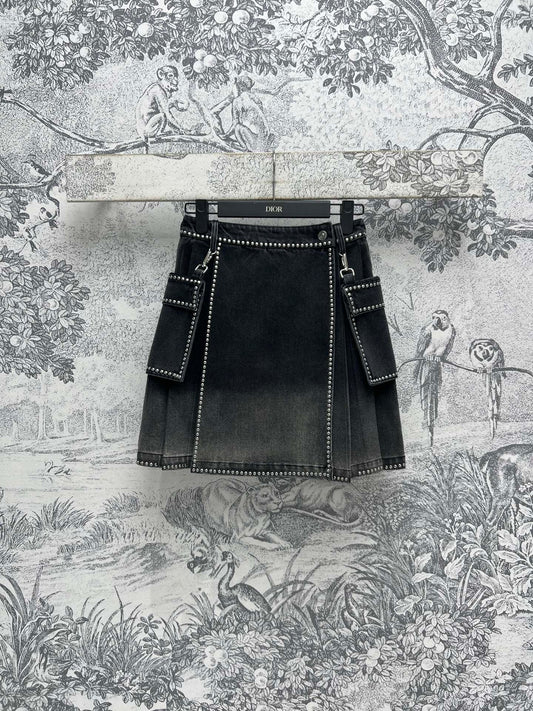 Gradient retro denim short skirt