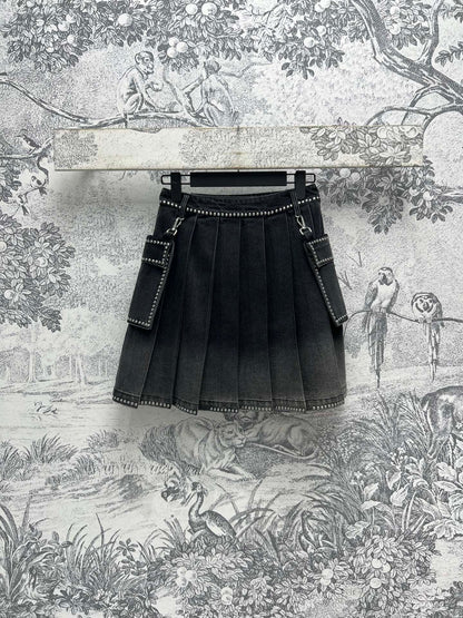 Gradient retro denim short skirt