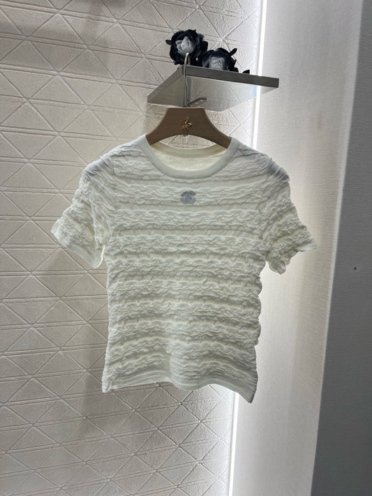 Embroidered Bubble Textured Knit Short Sleeve