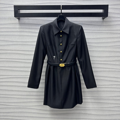 Lapel belt dress