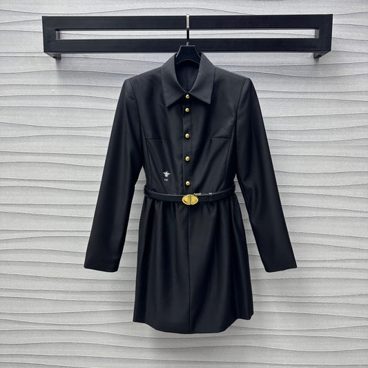 Lapel belt dress