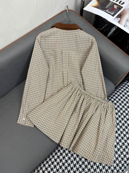 25ss new plaid shirt + skirt suit