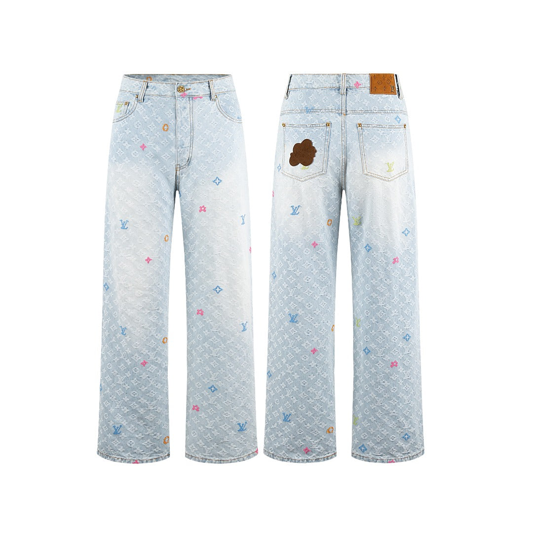 Joint embroidered jeans