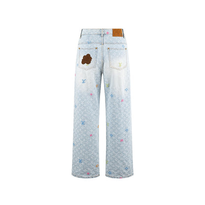 Joint embroidered jeans