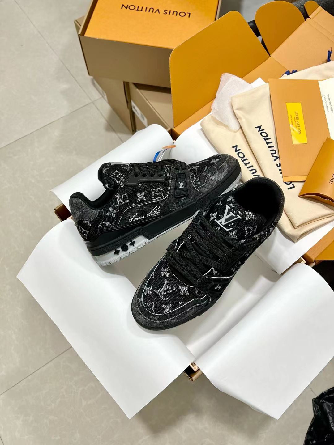 L New Black Denim Sneakers