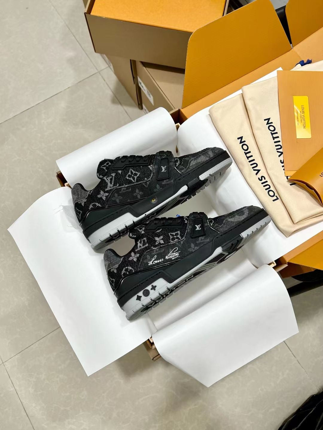 L New Black Denim Sneakers