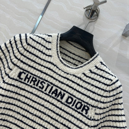 Specialty Yarn Navy Striped Crew Neck Knit Top