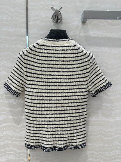 Specialty Yarn Navy Striped Crew Neck Knit Top