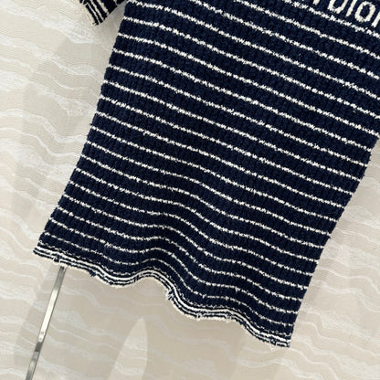 Specialty Yarn Navy Striped Crew Neck Knit Top