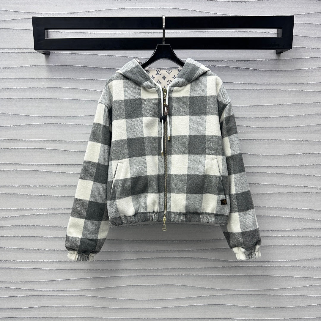 25 New Plaid Hooded Zipper Jacket