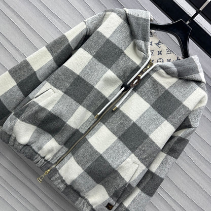 25 New Plaid Hooded Zipper Jacket