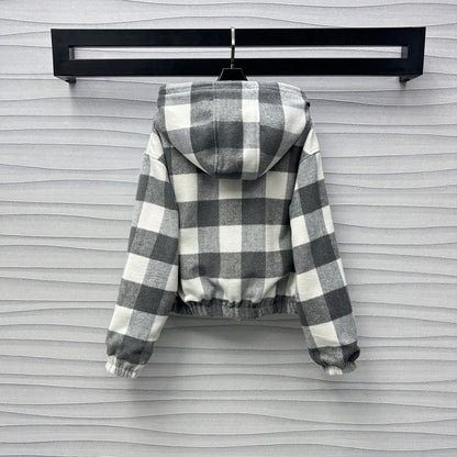 25 New Plaid Hooded Zipper Jacket