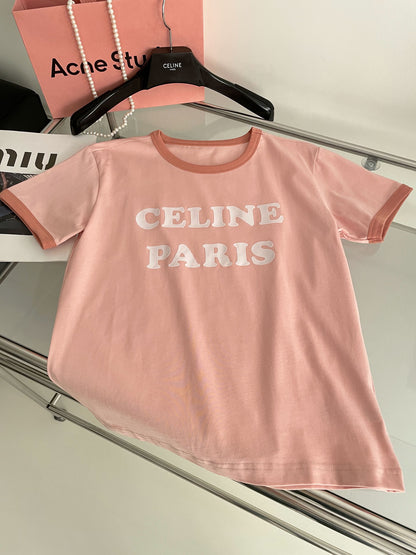 25 Warm pink flocking letter short sleeves