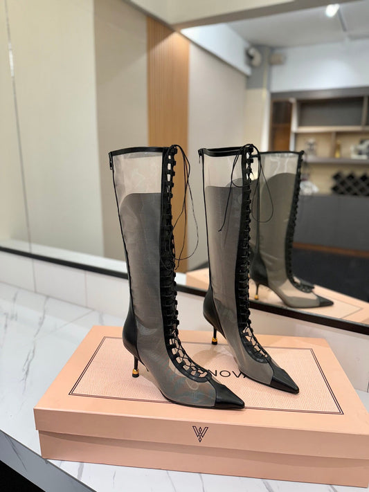 V Mesh Heeled Boots