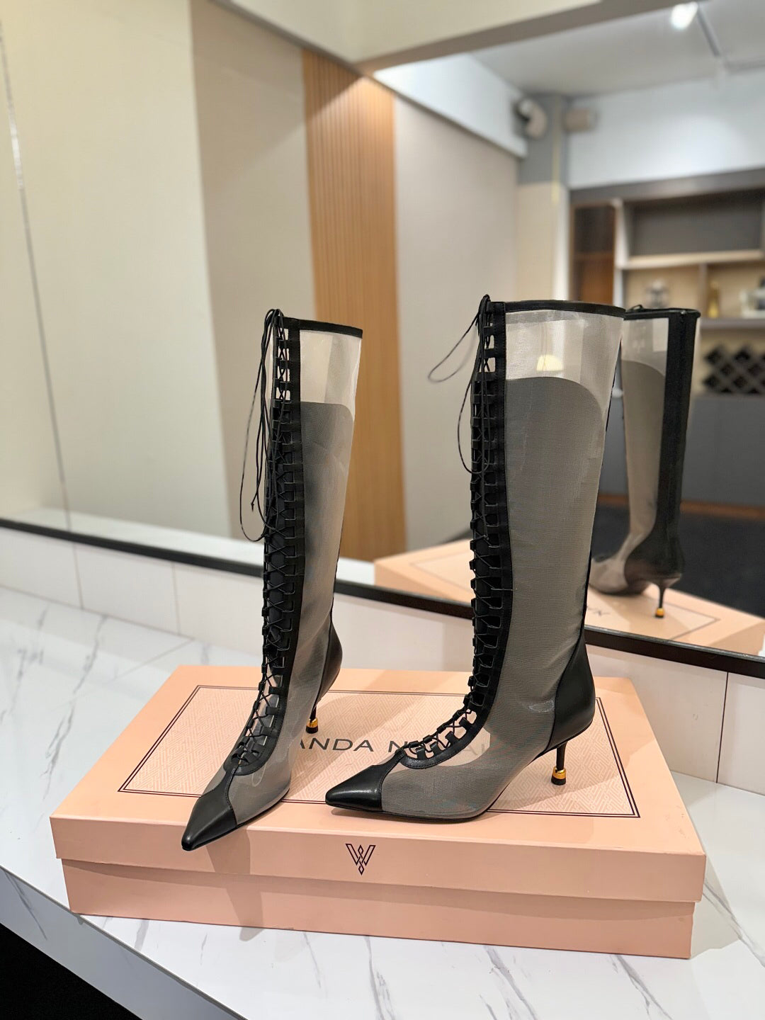 V Mesh Heeled Boots