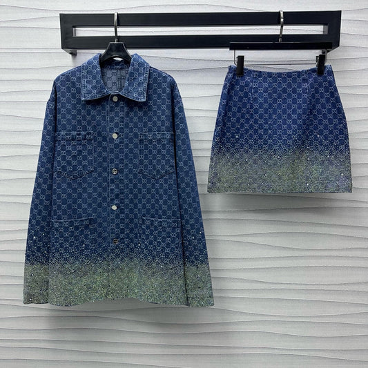 25 New Arrivals Hot Diamond Jacquard Denim Jacket + Skirt