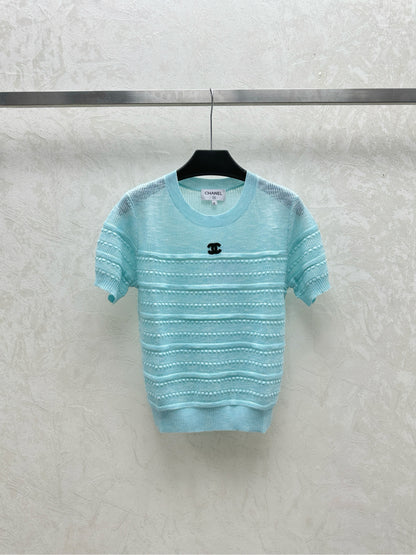 25 Early Spring Logo Knitted Round Neck Short Sleeve Top