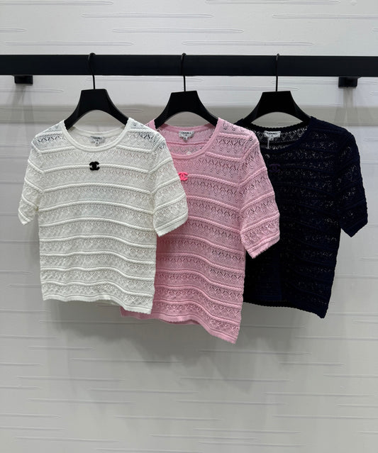 25 Spring and Summer Hollow Knitted Short Sleeves