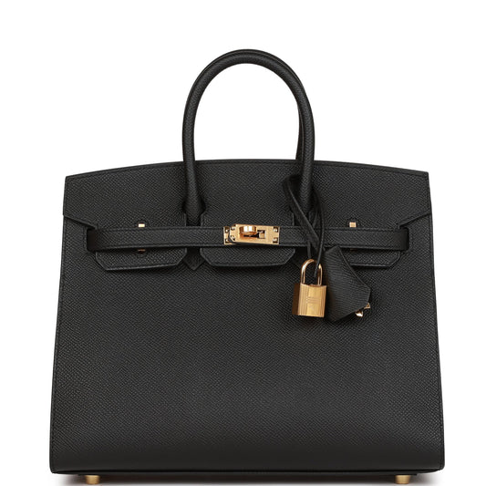 Birkin Sellier 25 Black Epsom Gold Hardware