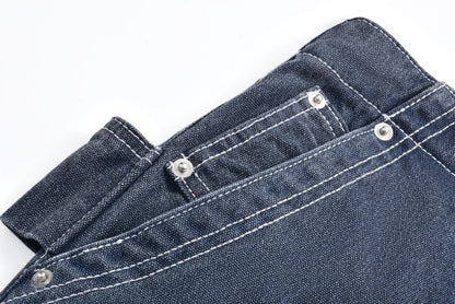 Multi-pocket patched leather jeans