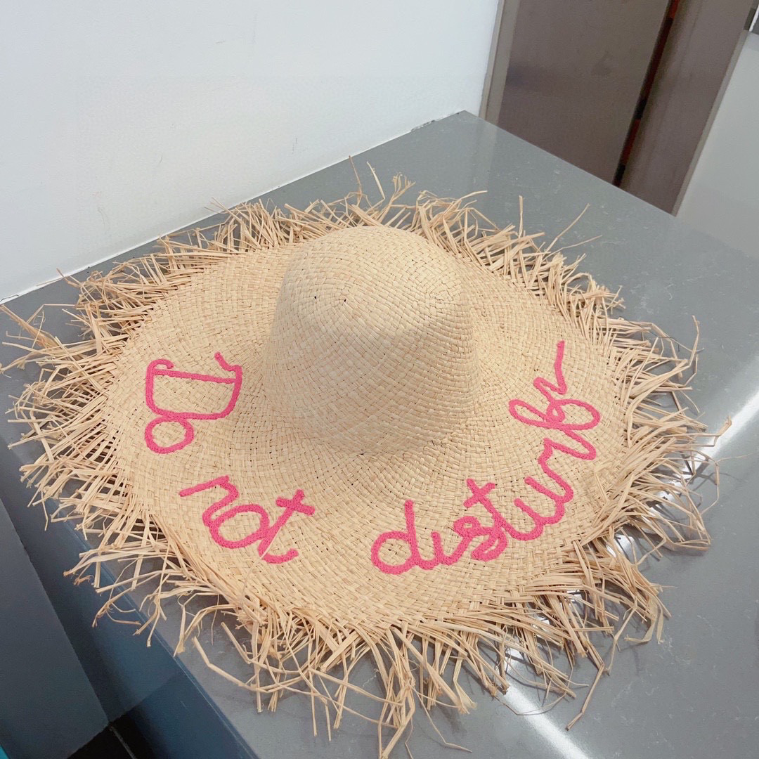 Ladies New Style Fur-edged Large Brim Raffia Hat