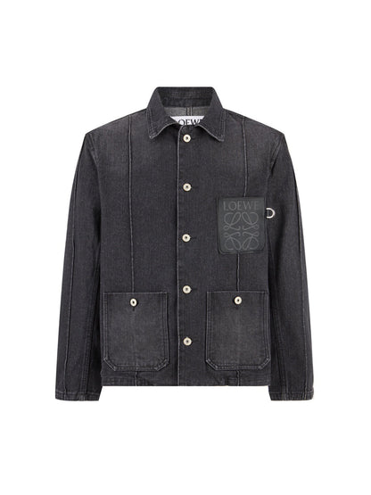 Leather label work denim jacket