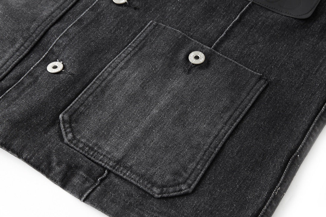 Leather label work denim jacket