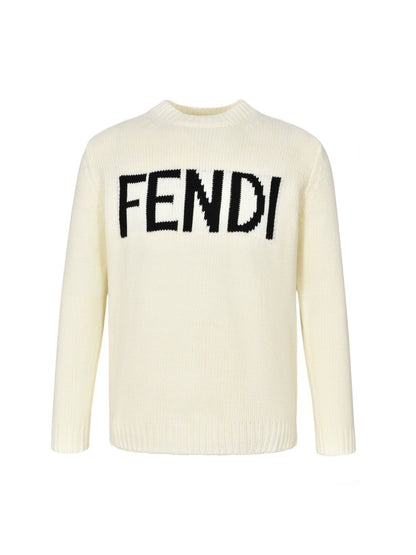 Lettering jacquard crew neck sweater