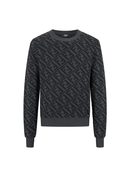 Twill all over print crew neck sweater