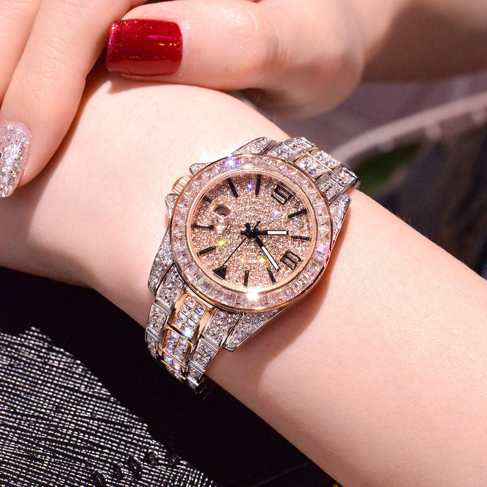 Full diamond light luxury steel watch