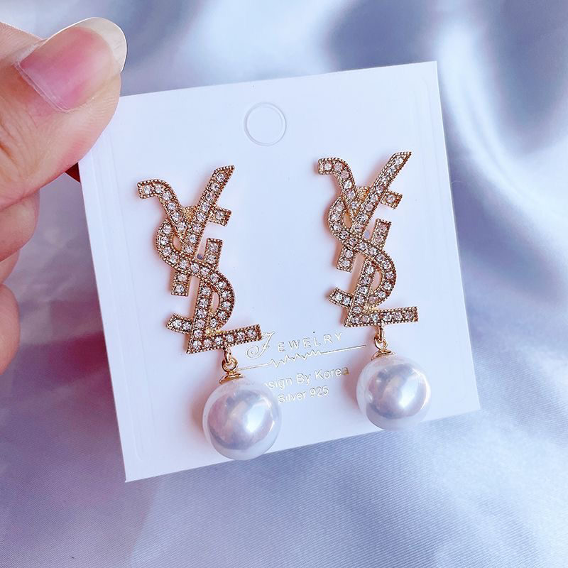 Ladies New Rhinestone Pearl Earrings