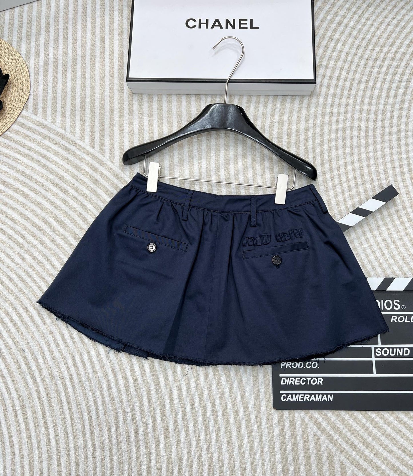 NEW  dark blue buttoned raw edge mini mini skirt