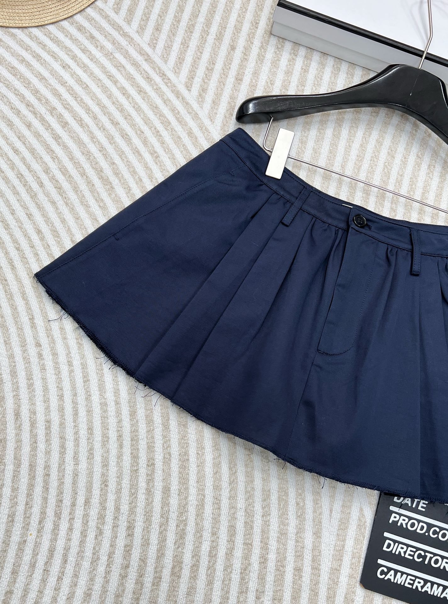 NEW  dark blue buttoned raw edge mini mini skirt