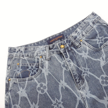 Printed denim shorts