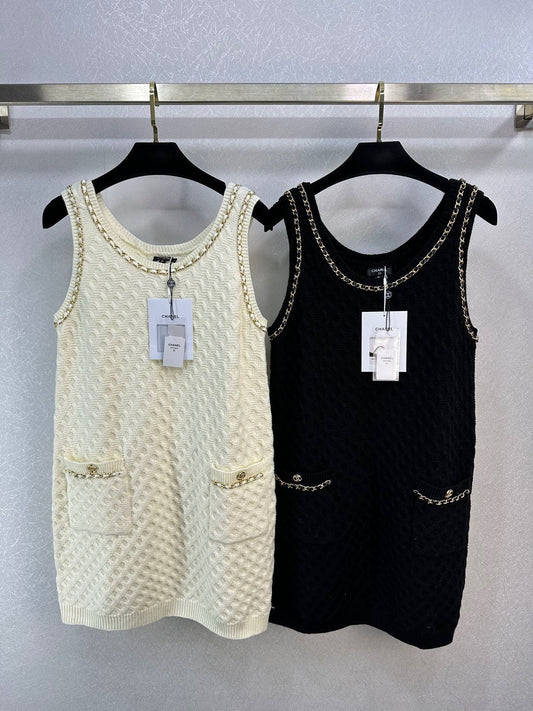 NEW  double shoulder chain knitted dress