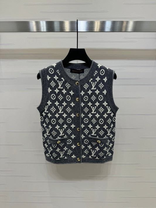 L chain logo knitted cardigan vest