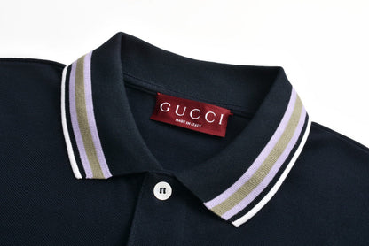 Embroidered lettering logo lapel polo