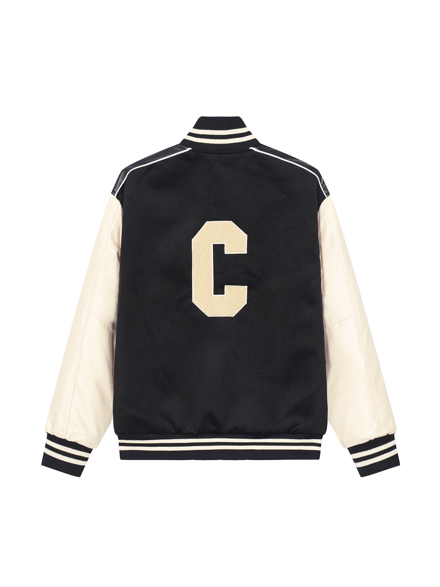 Towel embroidered big C leather baseball jacket