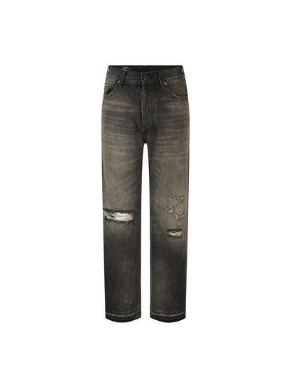 Washed knife cut jeans