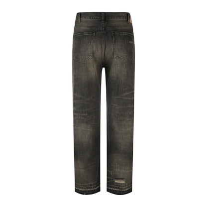 Washed knife cut jeans