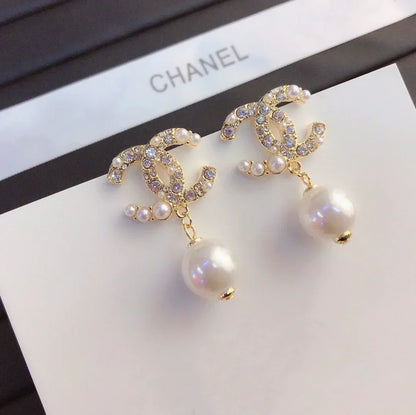 Ladies New Rhinestone Pearl Earrings