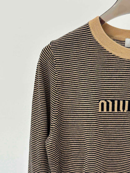 new striped color letter pattern knitted long sleeve